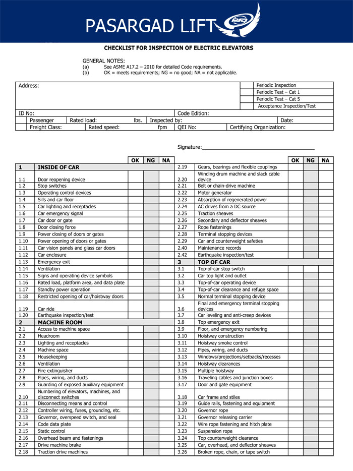 چک لیست آسانسور